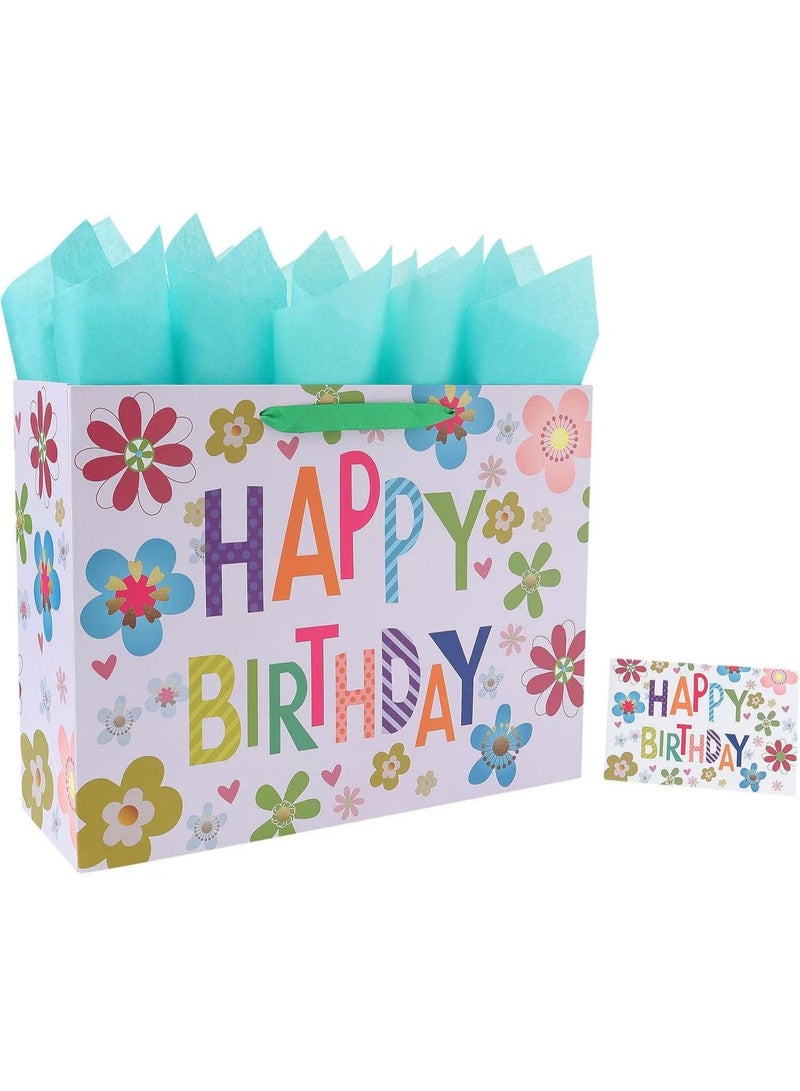 CUNUUDOOL Extra Large Colorful Happy Birthday Gift Bag Set with Handles, Greeting Card, Tissue Papers and Stickers for Kids, Women, Girls, Baby Shower, Newborn, New Moms or Parents, 1Pcs 33*12*26cm - Image 1